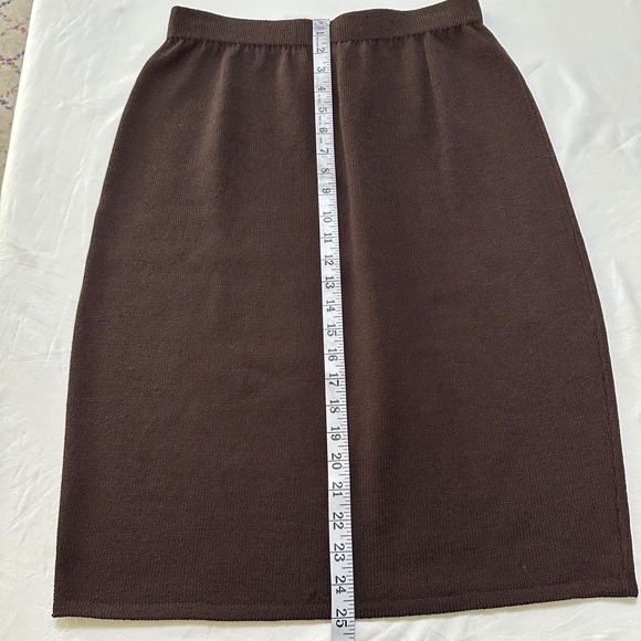 St. John Collection Brown Knit Suit Set Sz 14/12 Gold Buttons Mended Flaws Vtg - Picture 12 of 16